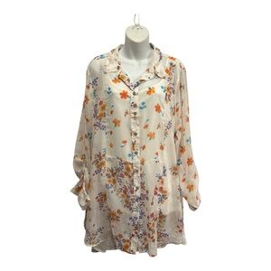 Hope Springs Floral Button-Up Blouse with attached cami  size XXL